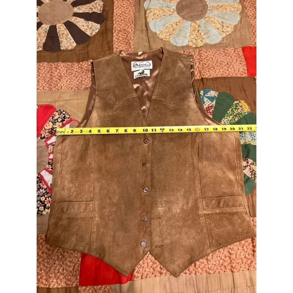 Scully Mens Tan Brown Leather Western Cowboy Vest Size 44 Button Front Yoke